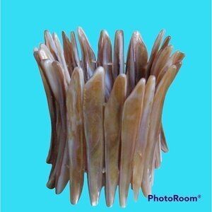 Chunky MOP Shell Pointy Stick Dagger Spiked Wide Cuff Bracelet Stretch Statement